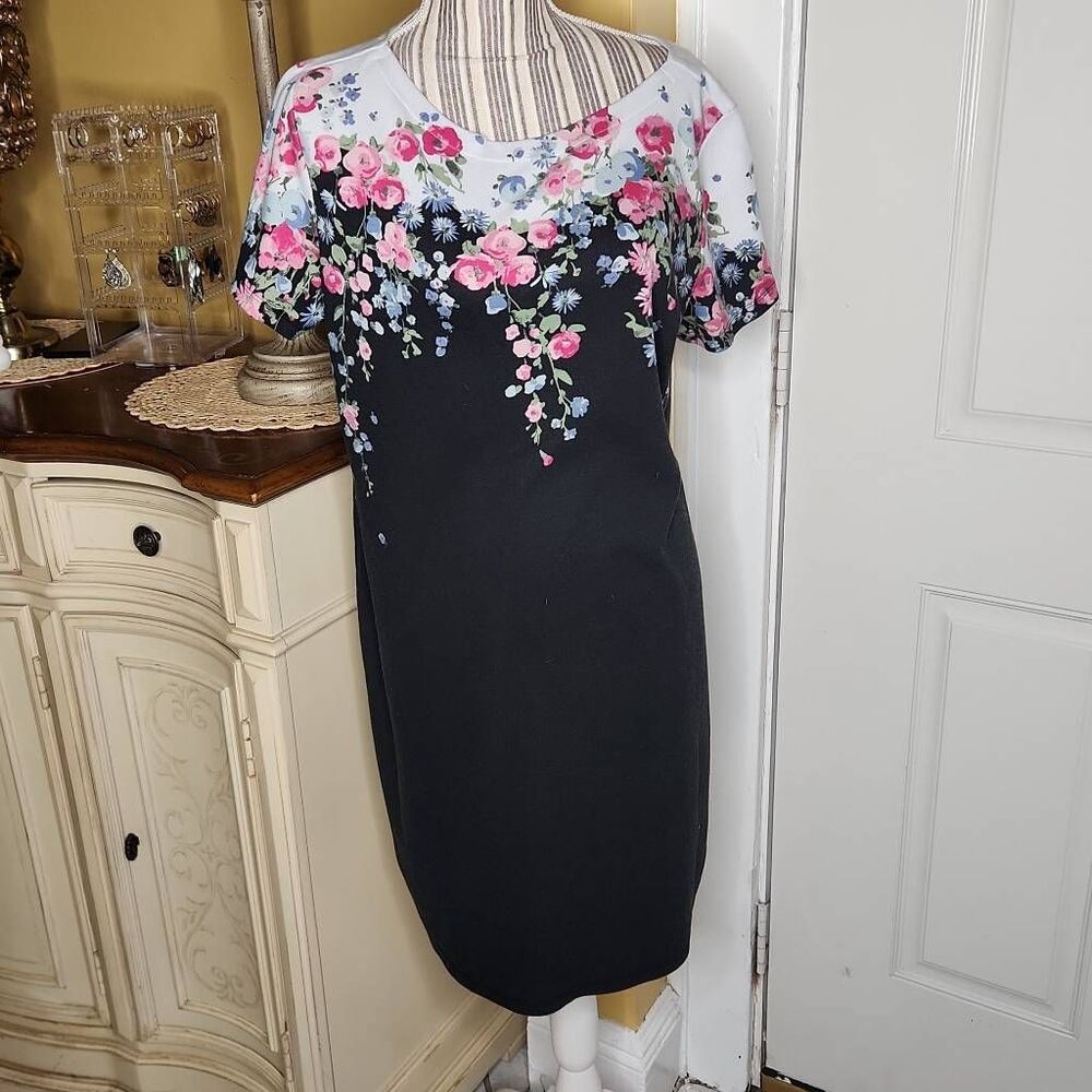 Karen Scott Sport floral black dress women's size L